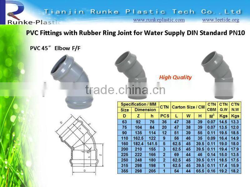 PVC Pipe Fittings with Rubber Ring Joint for Water Supply