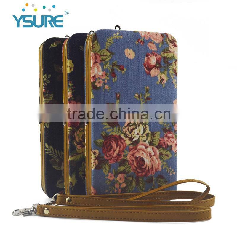 Flower Pattern PU Leather Universal Box Phone Case For Samsung Galaxy Note 7 with Make-up mirror