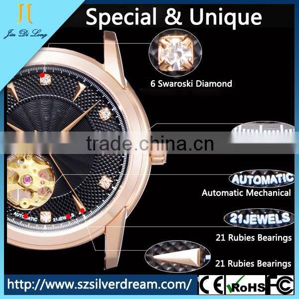 2016 Automatic Mechanical Tourbillion Men's Watch Fashion Genuine Leather Skeleton Wrist Watch