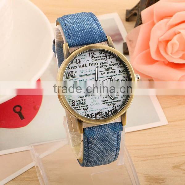 Cheap Price Retro Denim Canvas Design Fashion Newspaper Watch