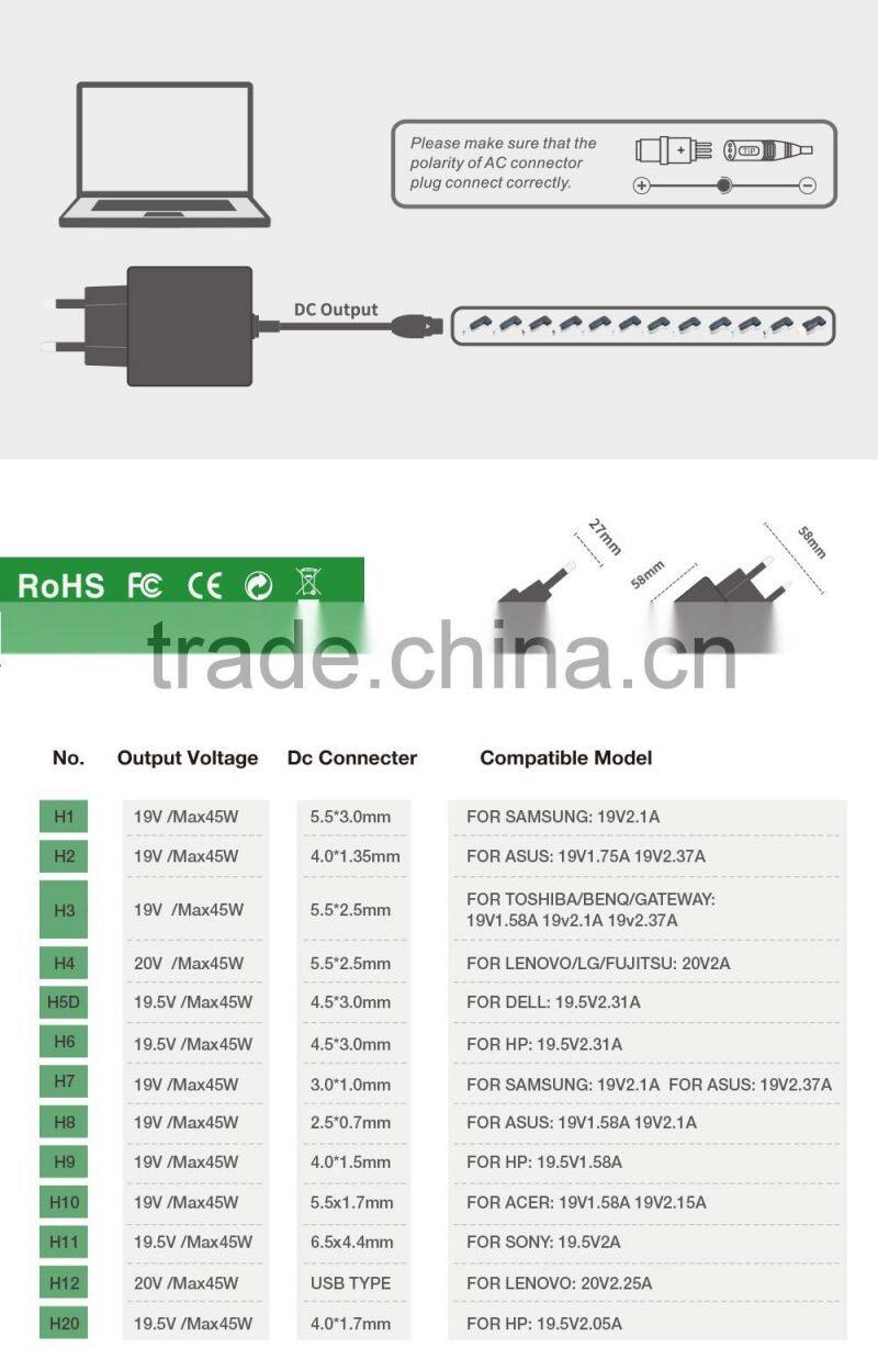 45w NEW Universal Travel AC Adapter Power Converter for ultrabook and netbook
