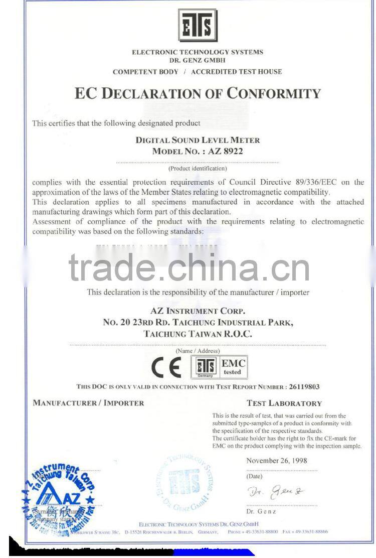 AZ 8922 RS232 Interface 30~130dBA Digital Sound Level Decibel Meter With A and C Weighting