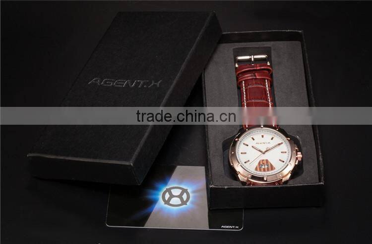 Date Rose Gold Case Analog Leather Strap Male Quartz Clock Men Business Watch