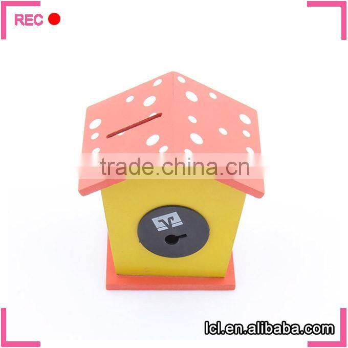 Wooden money box house shaped, wood material money storage box