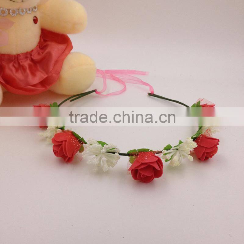 9 rose flower headband with adjustable ribbons,beautiful mixed colorful flower hairband headband
