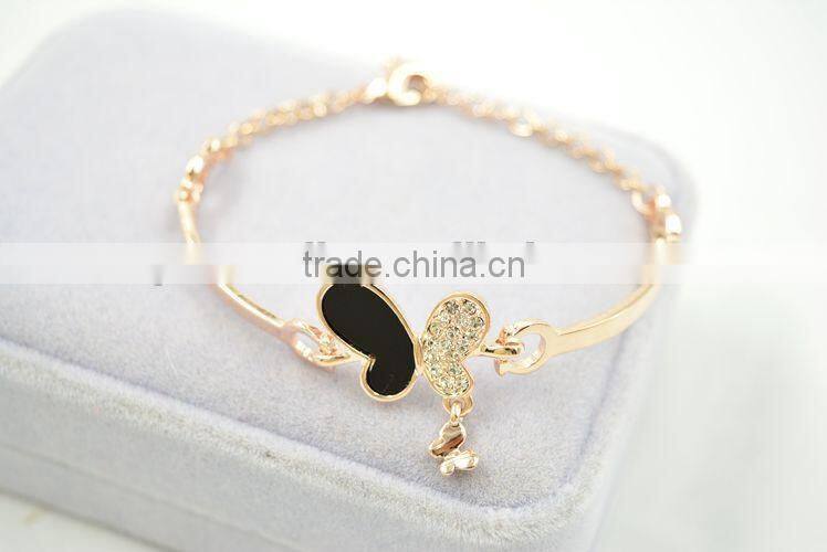 Lovely girl gold heart bracelet , lovers rhinestone heart bracelet jewelry wholesale