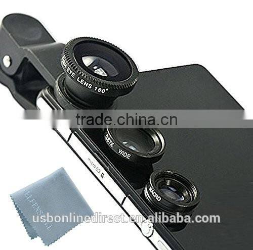 Fashionable 3 in 1 clip-on camera adapter optical microspur fisheye wideangle lense for mobile phone