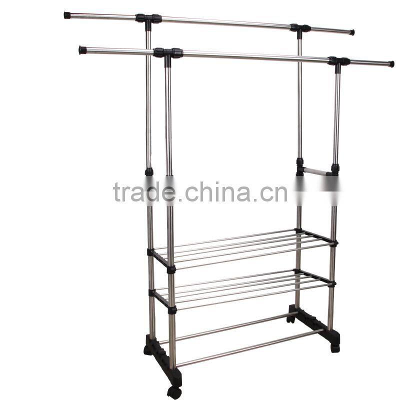 Double rods garment telescopic drying rack