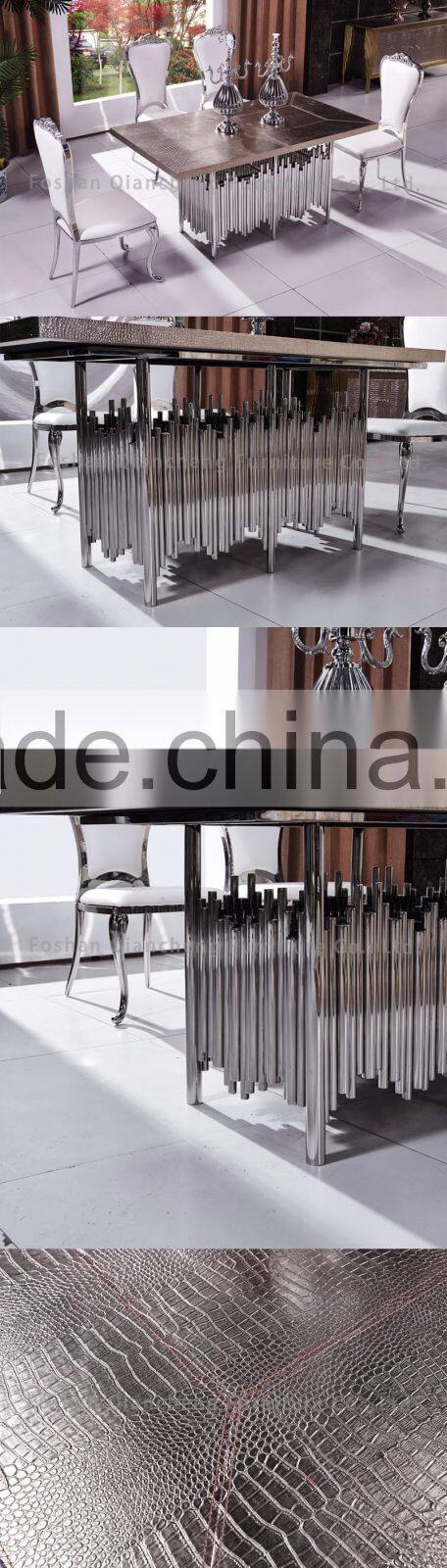 hot cake MDF top dining table set with silver frame