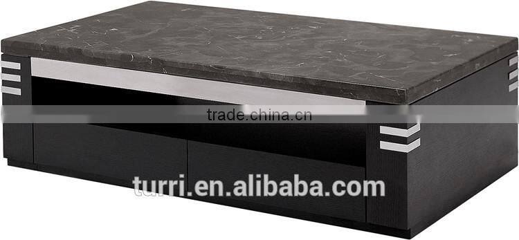 newest design black stone marble top oak wood base TV stand