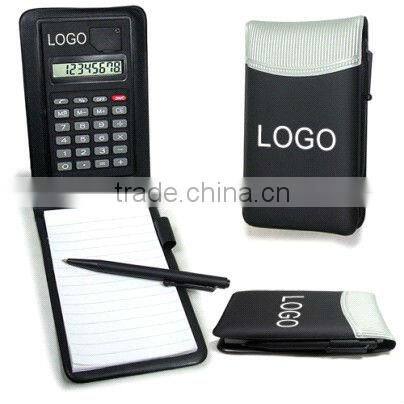 Leather notebook calculator with pen