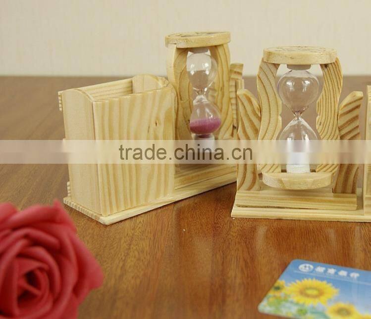 wooden pen pencil holder with hourglass