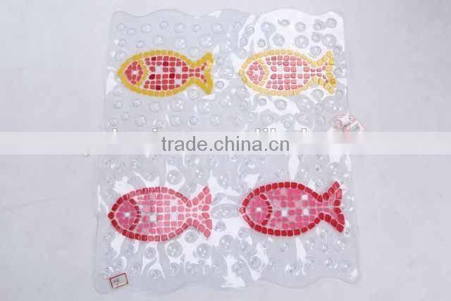 Transparent PVC anti slip bath mat with fish patterns/bathroom mat
