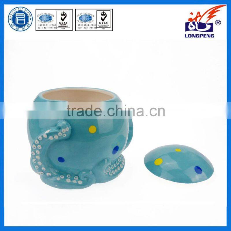 Ocean series cute octopus hand-painted ceramic cookie jar with lid