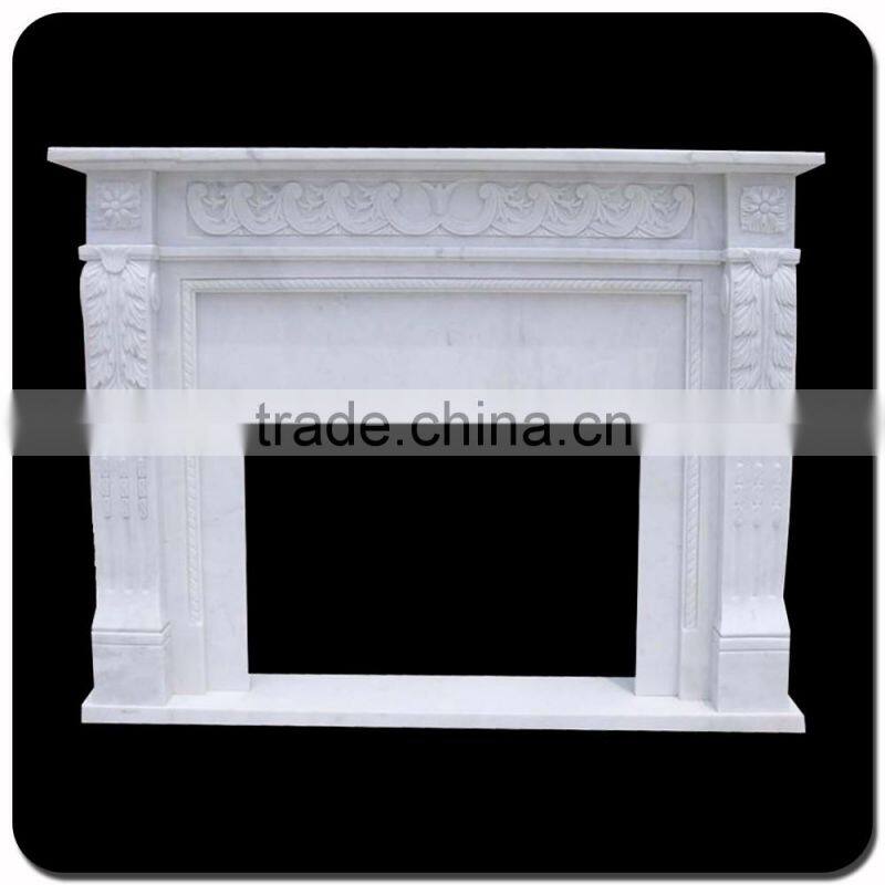 Home Decoration Hand Carving White Flower Marble Fireplace Mantel