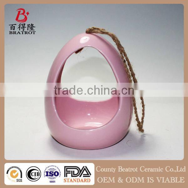 hanging garden decoration pink ceramic bird house