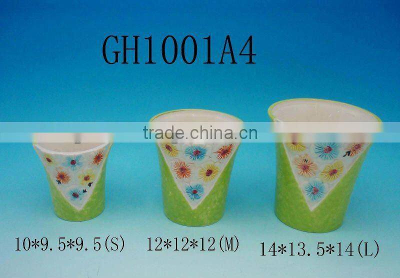 6.5" Green Ceramic flower pot