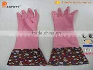 Pink household Latex Gloves With Flower Design Pvc Cuff