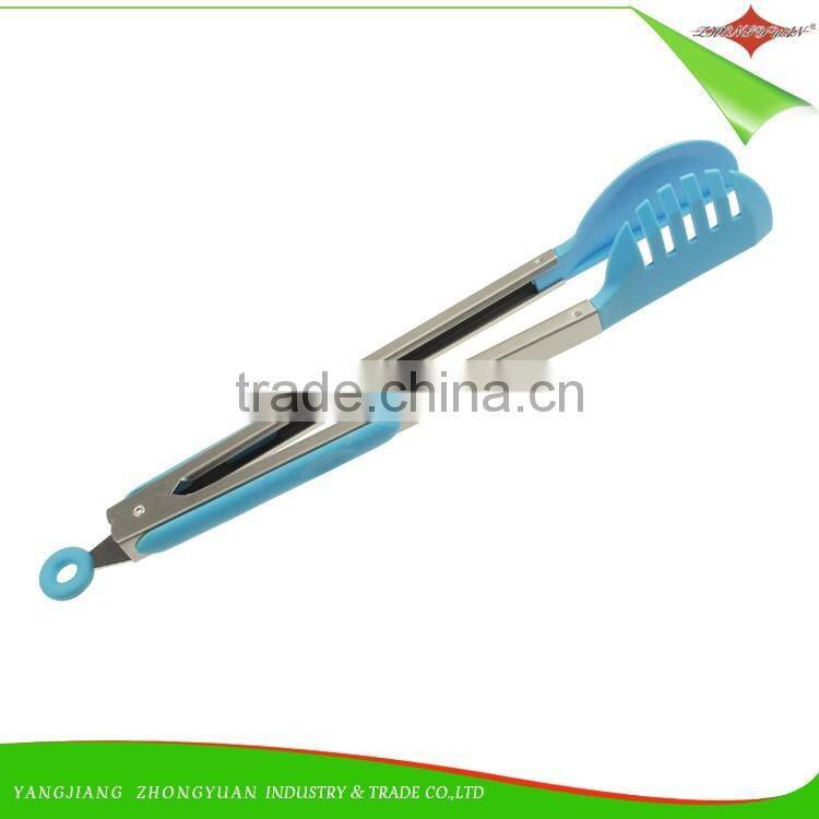 ZY-H3013 12"stainless steel Salad serving tongs Nylon Kitchen tongs with semicircle blade