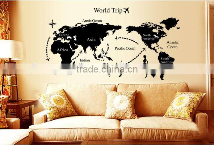 Fashion decorative DIY wall sticker world map sitting room wall stickers TV setting post