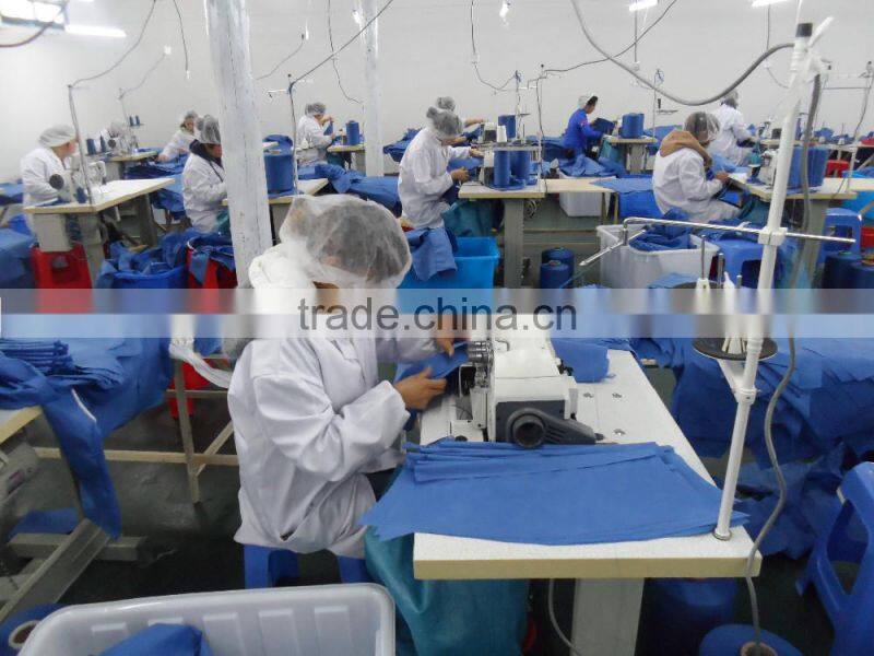 Surgical supply PP non-woven isolation gown with knitted cuff and waist tapes