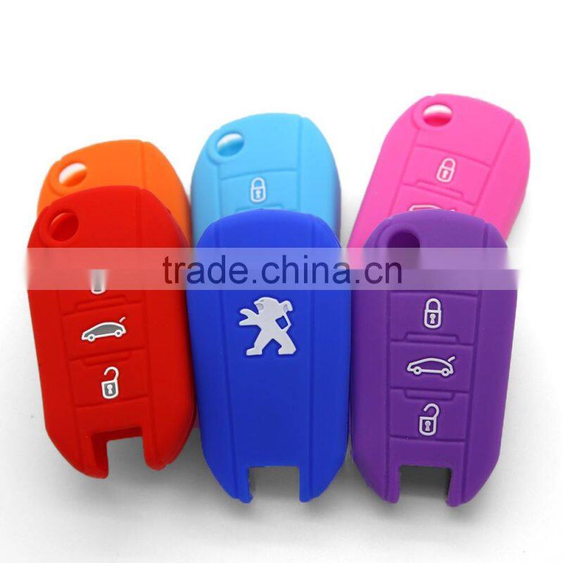 Colored silicone key covers silicone key cases silicone car key protector for Peugeot 3008