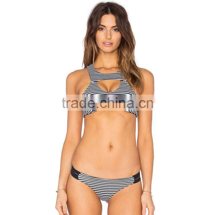 2016 hot style sexy fashion black and white stripes fission bikini