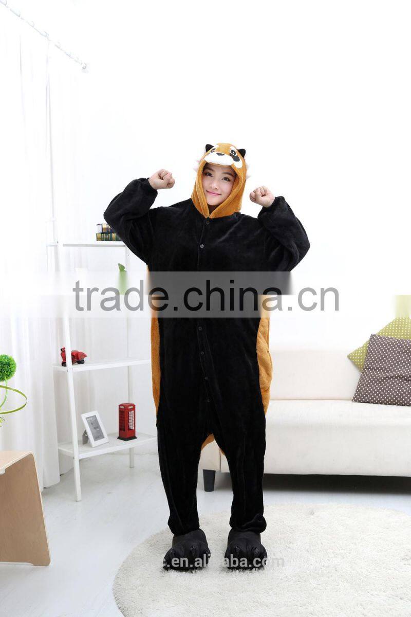 flannel cartoon adult animal jumpsuit animal pajamas jumpsuit raccoon design