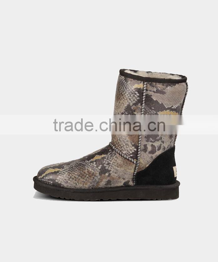fluffy printed winter snow boot