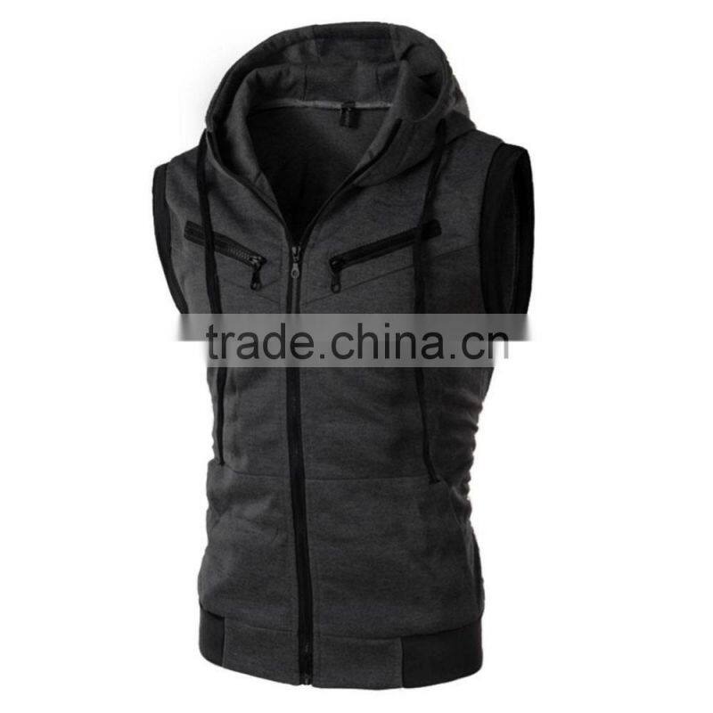 Men Male Hooded Vest Sleeveless Casual Good Selling Waistcoats Burgundy Light Gray Dark Gray