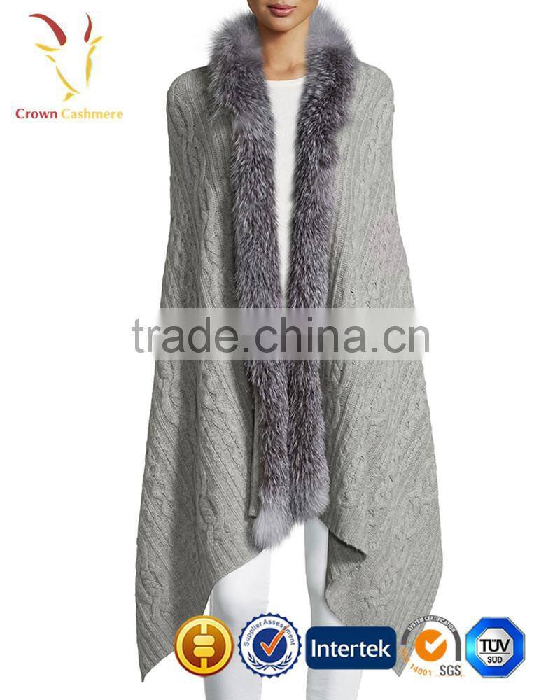 Fur Trimmed Cashmere Cable Shawl Cashmere Shawl With Fur