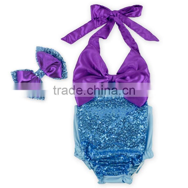 OEM Manufacturer Boutique Baby Swimwear Kids Sequins Beachwear with Headband