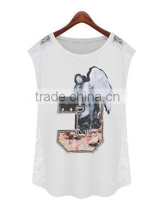 Angel print Lace Sleeveless woman clothing