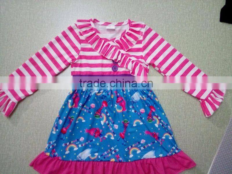 BY-D105 2017 summer children frocks designs lovely troll printed kids dresses wholesale baby clothes