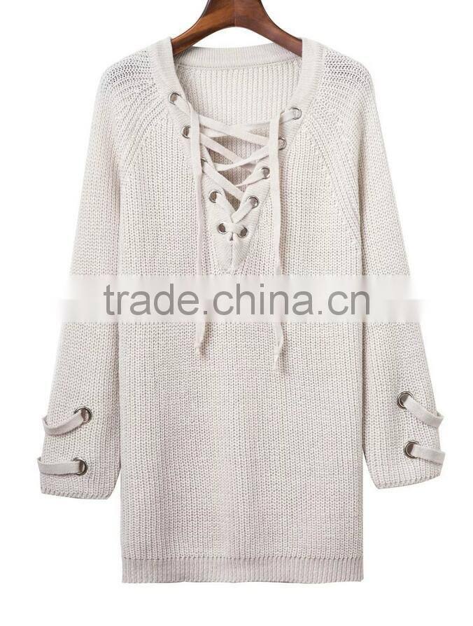 EY0850S 2016 Autumn Women Long Sleeve V-neck Loose Stitching Pullover Sweaters