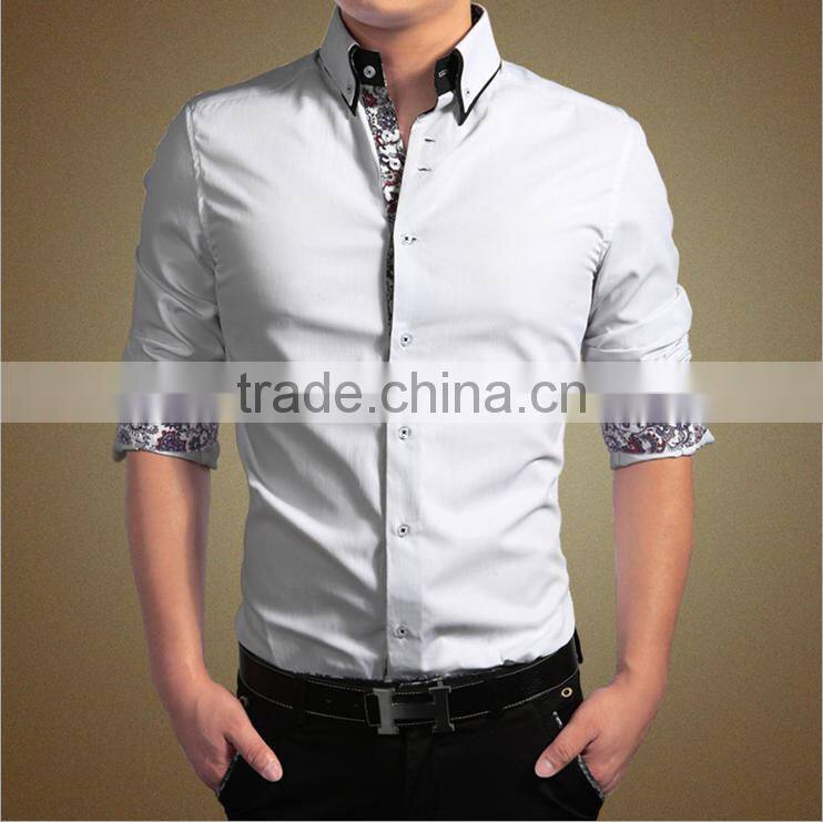 2015 New style 100% cotton long sleeve double collar men dress shirt in bulk
