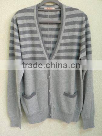 The deep V neck button stripes cardigan casual men knitted sweater men (Maco Johnston)