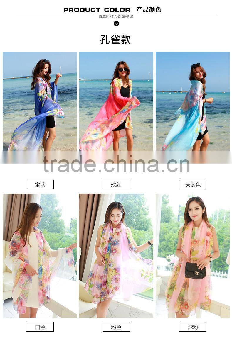 2017 new sytle long and big shawl silk chiffon scarf beach made in China