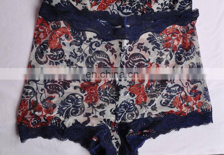 2015 Flower Printed Sleeveless Ladies Bra and Panty Sets Camisole