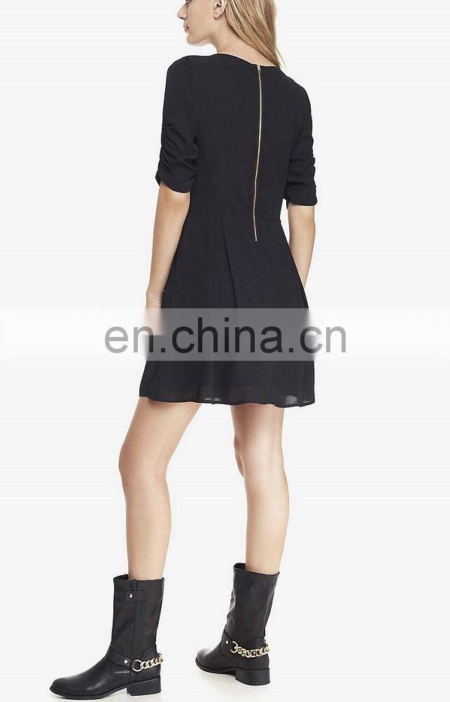 CHEFON Zip back three quarter ruched sleeve slant hand pocket forever new dress fashion