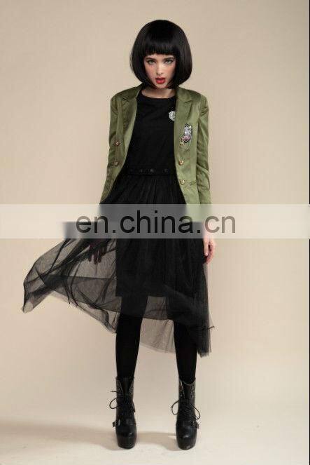 Academy style fashion design badge embroidered mini suit coat for ladies