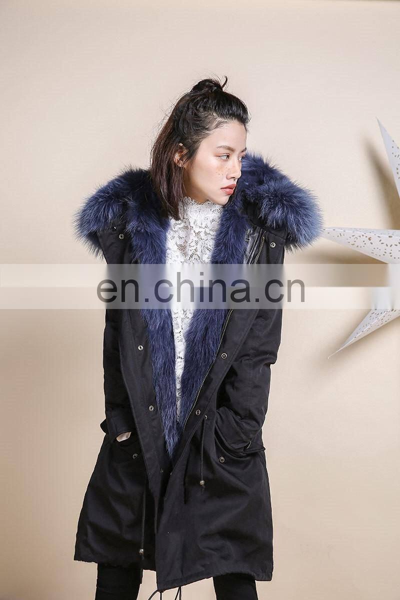 New Women Winter Coat Cheap Fox Fur Lining Long Jacket Real Raccoon Fur Hooded Winter Parka Coat