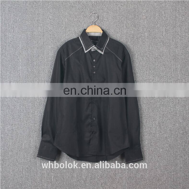 Customized Men's dark blue solid cotton shirt dress causal fitted mens shirt