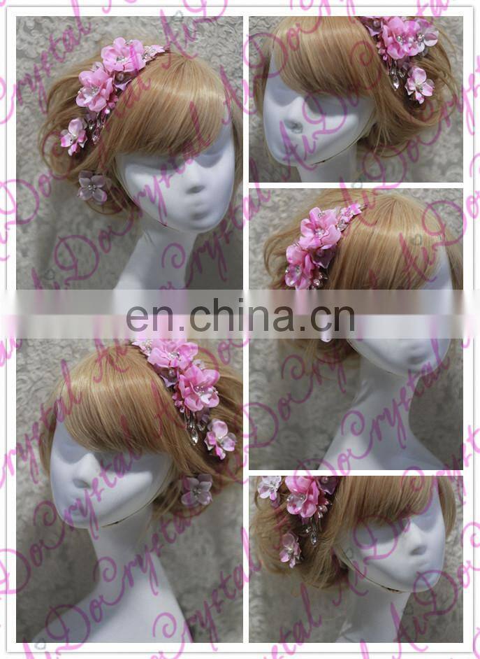 Aidocrystal Bridal Hair Flower Headpiece Wedding Party Women pink Hair accessories for women