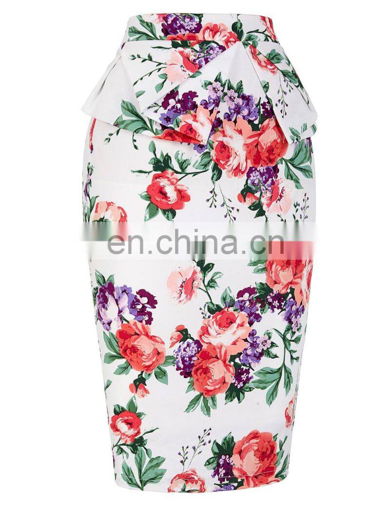 Grace Karin Occident Women Hips Wrapped High-waisted Short Cotton Flower Printed Pencil Vintage Skirt CL008928-8