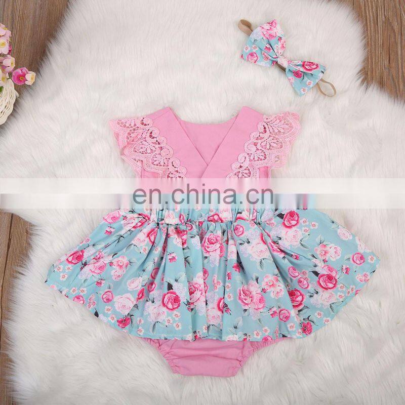 Organic baby clothes Rose baby romper floral ruffle baby gift set