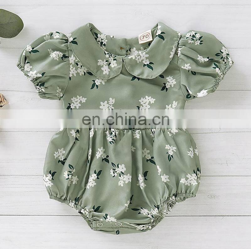 Newborn Baby Girl Doll Collar green Floral Bodysuit short sleeve Jumpsuit summer casual cotton Outfits Sunsuit