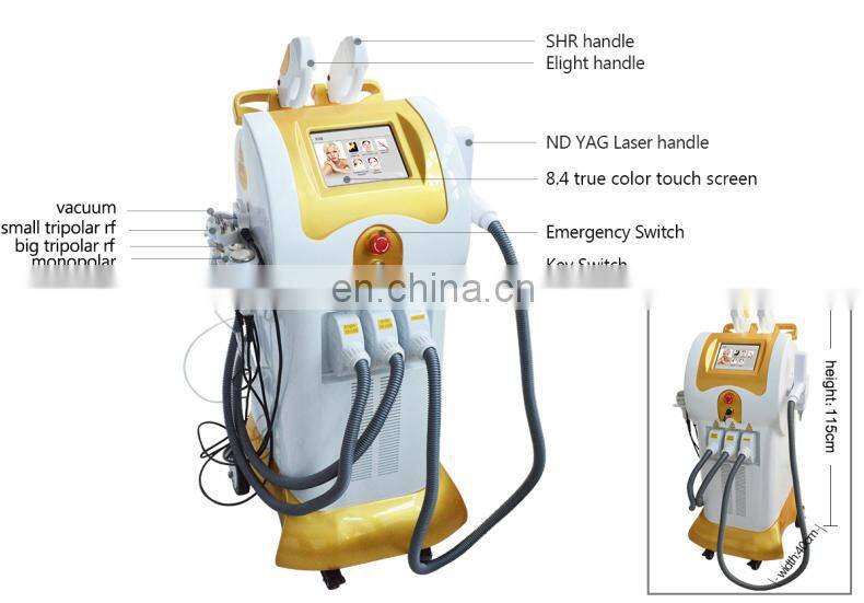 Salon clinic use vertical rf vacuum cavitation slimming machine elight shr nd yag laser multifunction machine