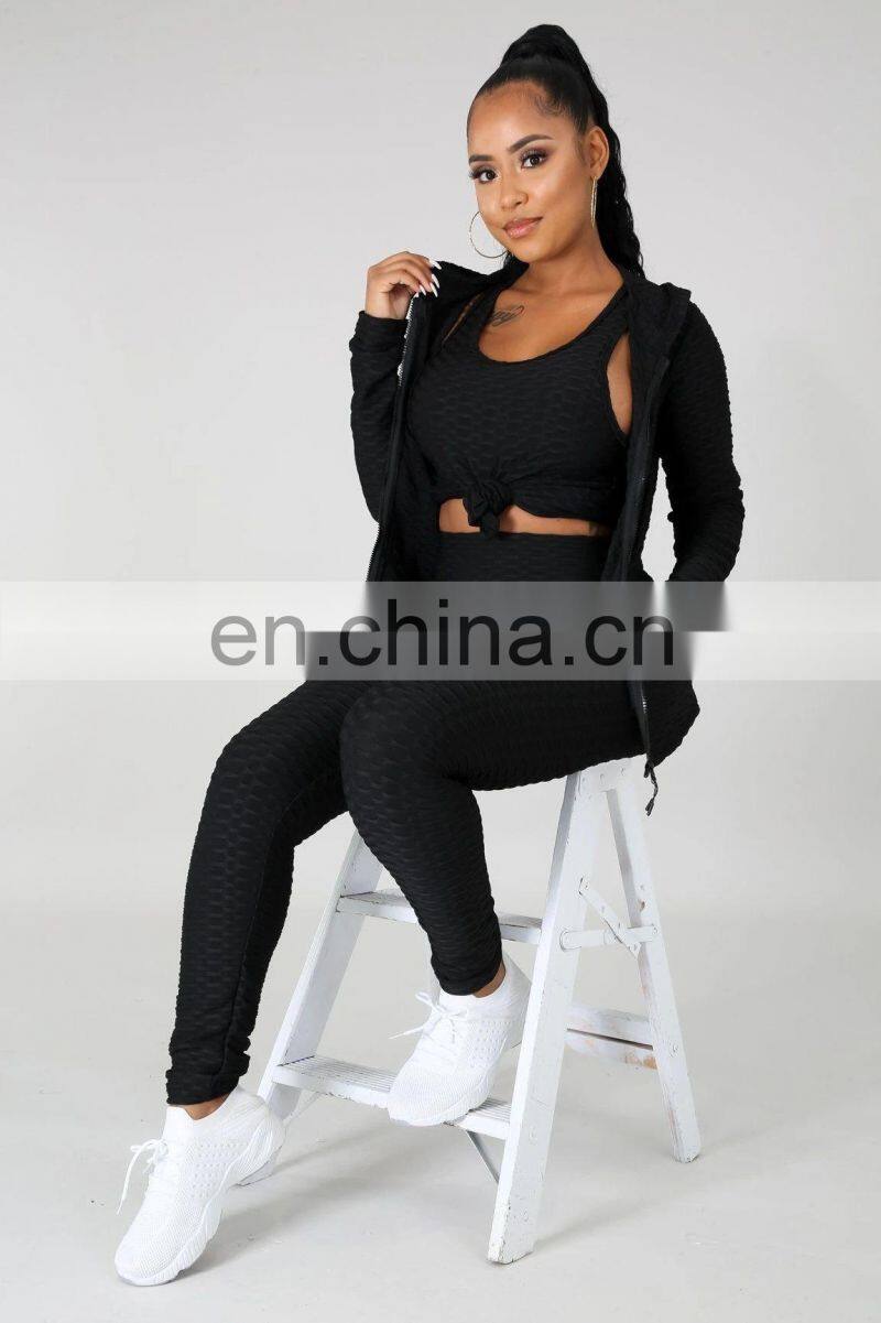 Customized LOGO Valentine's Day Clothes New Spring and Autumn Hooded Zipper Plus Size Sweater Sports Three-piece Yoga Set