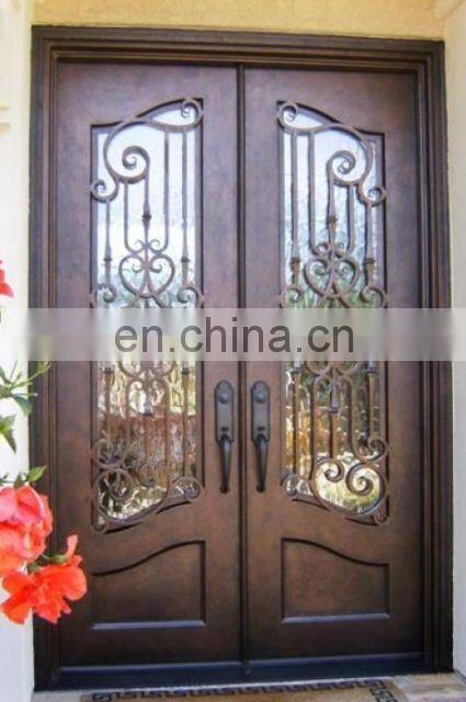 Customized villa popular grill designs durable profile front wrought iron double door